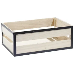 Gifi Rangement|Panier déco caisse en bois naturel et noir grand modèle