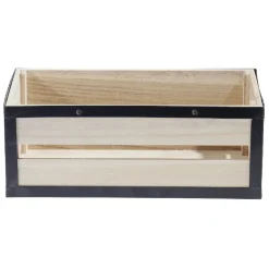 Gifi Rangement|Panier déco caisse en bois naturel et noir petit modèle