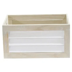 Gifi Rangement|Panier déco caisse en bois naturel et blanc modèle moyen