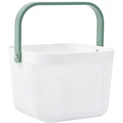 Gifi Rangement|Panier plastique avec anse blanc et vert - L24 x l24 x H18 cm