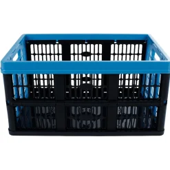 Gifi Rangement|Panier pliable en plastique bleu et noir 45L