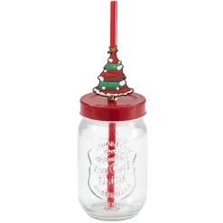 Gifi Panier rouge Merry Christmas avec gobelets Noël pailles x4