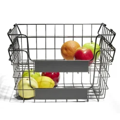 Gifi Rangement|Panier superposable taille M métal noir 34,5x24x19cm