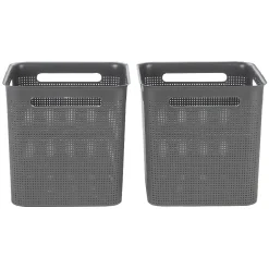 Gifi Rangement|Paniers à linge gris design perforé 18 L x2