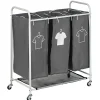 Gifi Entretien Du Linge|Panière à linge 3 compartiments à roulettes