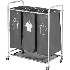 Gifi Entretien Du Linge|Panière à linge 3 compartiments à roulettes