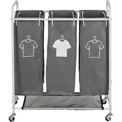 Gifi Entretien Du Linge|Panière à linge 3 compartiments à roulettes