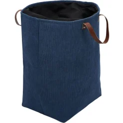 Gifi Entretien Du Linge|Panière à linge 58L avec anses polyester bleu marine effet velours