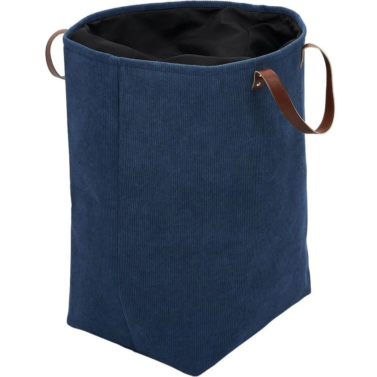 Gifi Entretien Du Linge|Panière à linge 58L avec anses polyester bleu marine effet velours