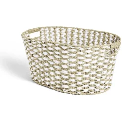 Gifi Entretien Du Linge|Panière à linge 41L 58xH28x43cm jonc de mer beige et blanc