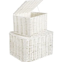 Gifi Rangement|Panière avec couvercle blanche x2