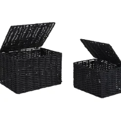 Gifi Rangement|Panière avec couvercle noire x2