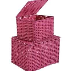 Gifi Rangement|Panière avec couvercle rose x2