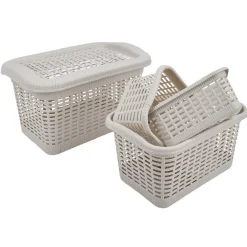 Gifi Rangement|Panière avec couvercle taupe x4