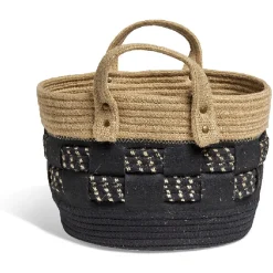 Gifi Rangement|Panière bi-matière noire et naturelle Ø 30 cm