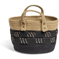 Gifi Rangement|Panière bi-matière noire et naturelle Ø 26 cm