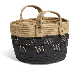 Gifi Rangement|Panière bi-matière noire et naturelle Ø 30 cm