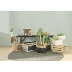 Gifi Rangement|Panière bi-matière noire et naturelle Ø 30 cm