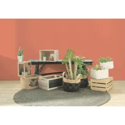 Gifi Rangement|Panière bi-matière noire et naturelle Ø 26 cm