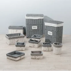 Gifi Rangement|Paniére blanc&gris osier et tissu