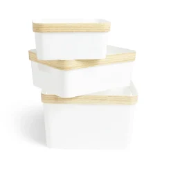 Gifi Rangement|Panière blanche avec rebord imitation bois 26x17,2xH12cm