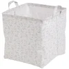 Gifi Rangement|Panière Box Cube coton imprimé 31x31x31cm blanc et beige