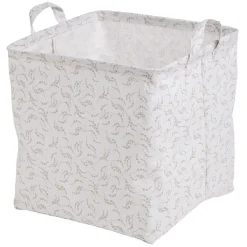 Gifi Rangement|Panière Box Cube coton imprimé 31x31x31cm blanc et beige