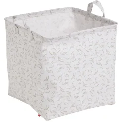 Gifi Rangement|Panière Box Cube coton imprimé 31x31x31cm blanc et beige