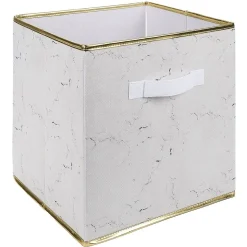 Gifi Rangement|Panière Box Cube effet marbre 31x29x31cm blanc et doré