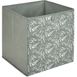 Gifi Rangement|Panière Box Cube motif floral vert et blanc 31x29x31cm