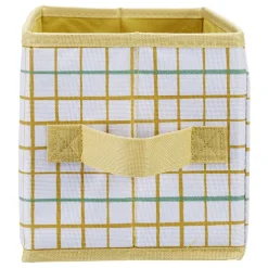 Gifi Rangement|Panière Box Cube 15x29x15cm imprimé carreau jaune et vert