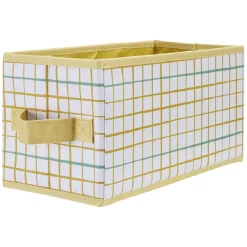 Gifi Rangement|Panière Box Cube 15x29x15cm imprimé carreau jaune et vert