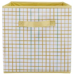 Gifi Rangement|Panière Box Cube 31x29x31cm imprimé carreau jaune et vert