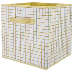 Gifi Rangement|Panière Box Cube 31x29x31cm imprimé carreau jaune et vert