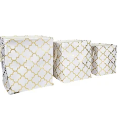 Gifi Rangement|Panière coton couleur crème motifs dorés x3