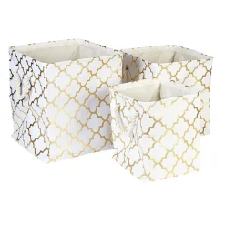 Gifi Rangement|Panière coton couleur crème motifs dorés x3