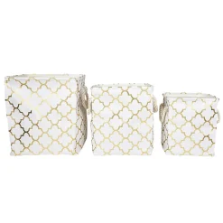 Gifi Rangement|Panière coton couleur crème motifs dorés x3
