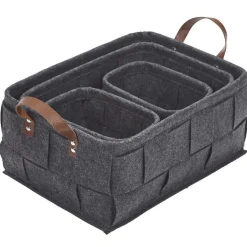 Gifi Rangement|Panière déco feutrine tressée gris anthracite x4