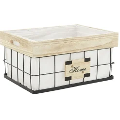 Gifi Rangement|Panière déco naturel blanc et noir avec inscription Home L.40 cm