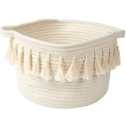 Gifi Rangement|Panière déco pompons blanc naturel