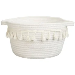 Gifi Rangement|Panière déco pompons coton blanc