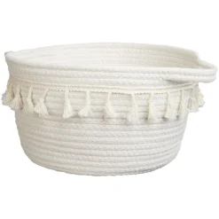 Gifi Rangement|Panière déco pompons coton blanc