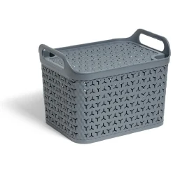 Gifi Rangement|Panière de rangement avec couvercle 14L plastique vert