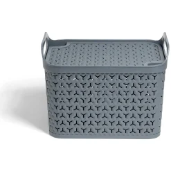 Gifi Rangement|Panière de rangement avec couvercle 14L plastique vert