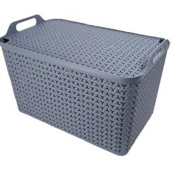 Gifi Rangement|Panière de rangement avec couvercle 42L plastique gris