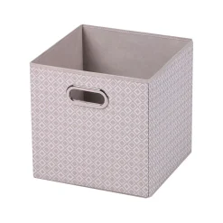 Gifi Rangement|Panière de rangement carrée motif triangle beige et blanc