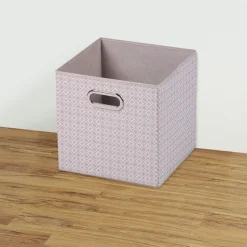 Gifi Rangement|Panière de rangement carrée motif triangle beige et blanc