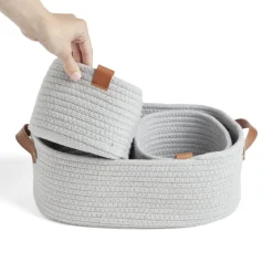 Gifi Rangement|Panière de rangement coton tressé gris 38x25xH13cm - petit modèle