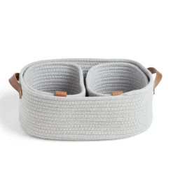 Gifi Rangement|Panière de rangement coton tressé gris 38x25xH13cm - petit modèle