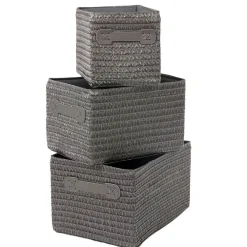 Gifi Rangement|Panière de rangement grise effet tressé x3